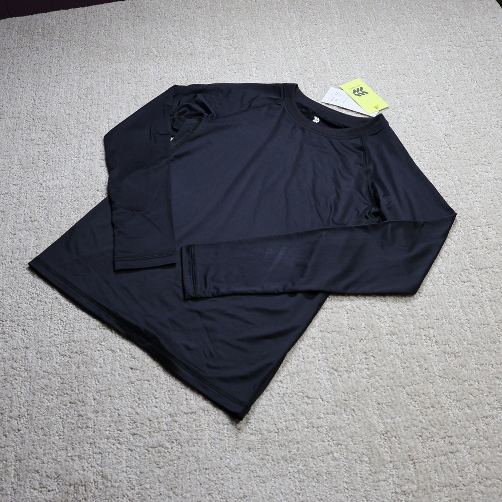 All in Motion Kids Black Long Sleeve Crew Neck Tee L 10/12 Tight Fit 039 08 0025